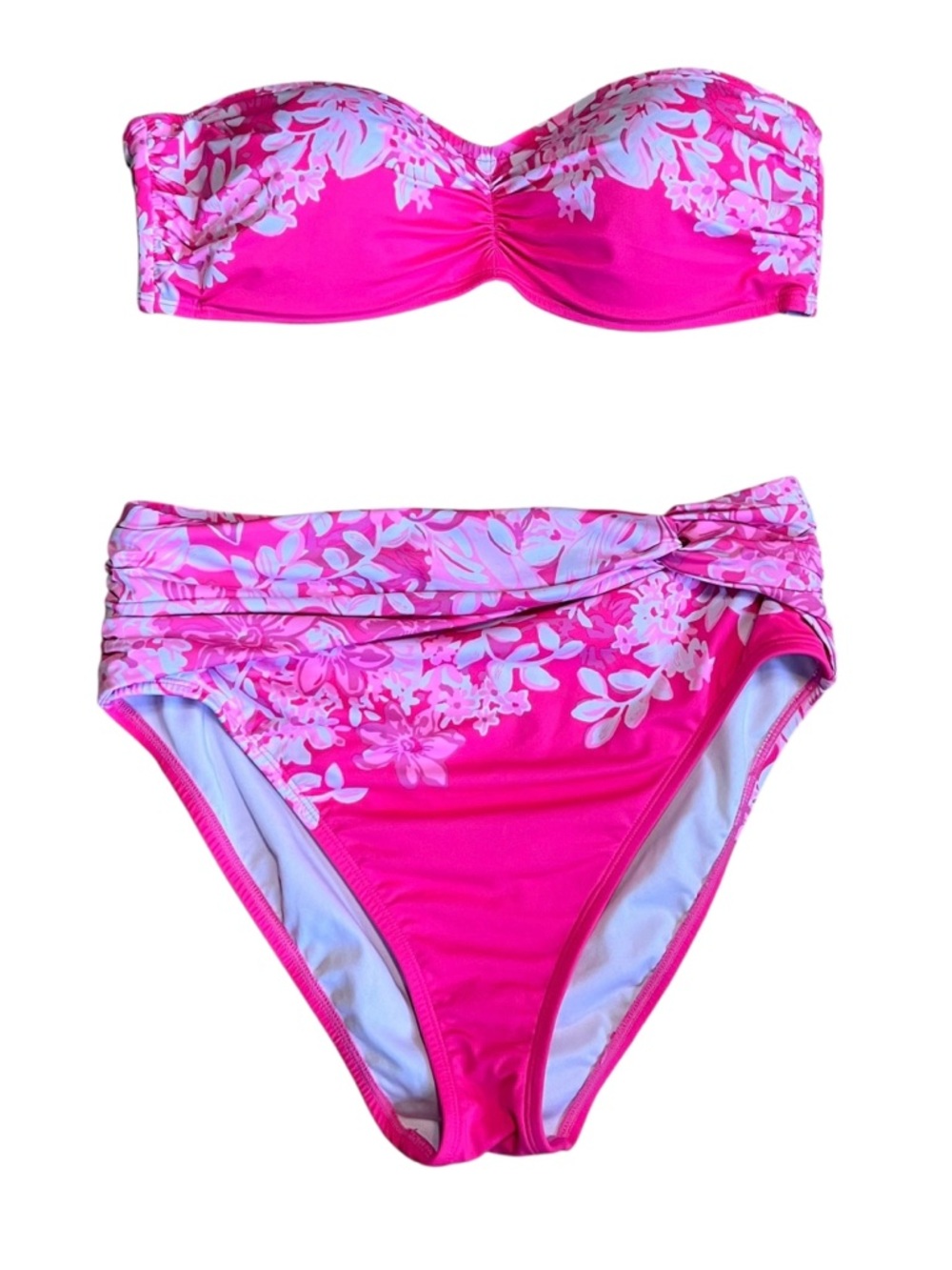 Lilly Pulitzer Women’s 10 Pink White Two Piece Bandeau Bikini Set Aislyn Yarrow - Picture 2 of 12